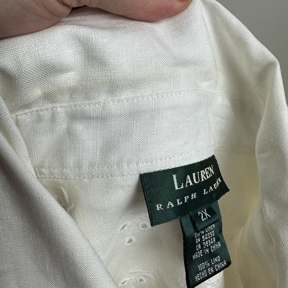 Lauren Ralph Lauren Linen Button Up Shirt Womens 2X Lace Eyelet Beachy New - Picture 5 of 8